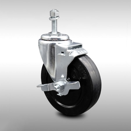 Service Caster 5 Inch SS Soft Rubber Wheel Swivel 10mm Threaded Stem Caster with Brake SCC SCC-SSTS20S514-SRS-TLB-M1015